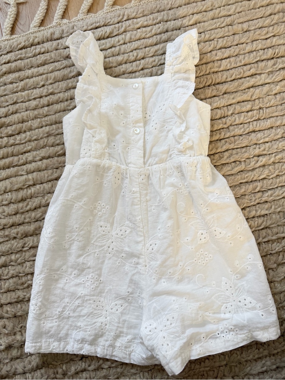 H&M White Eyelet Ruffle Strap Romper